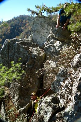 John begins his rappel 
