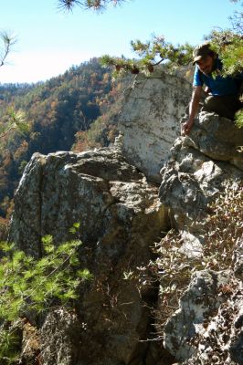 Tyler looking down into the crack watching John descend
